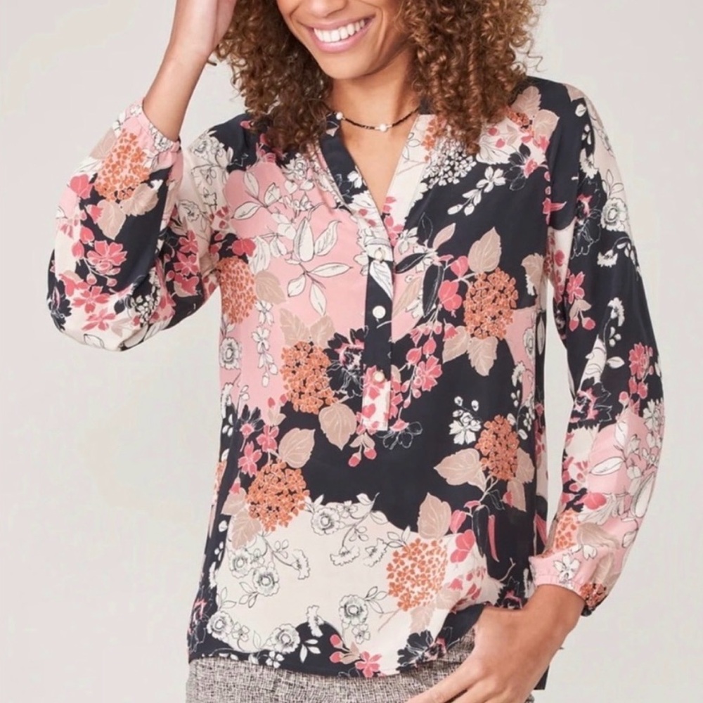 Spartina 449 Cora silk blouse size small EUC floral print black and pink